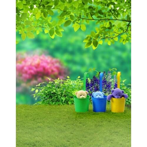 Green Lawn Tree Flowers Bears Photography Backdrops Photo Props Studio Background 5x7ft