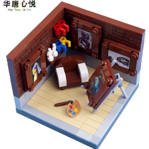 MOC City Scene 1 Studio Drawing Board Artwork Portrait Building Block Educational Toy Toys & Hobbie Accessorie Cities Room Model