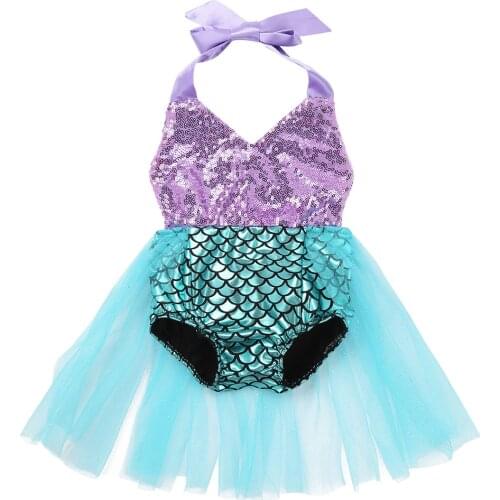 Baby Girl Mermaid Swim Suit One-Piece Swimsuit Shiny Sequins Princess Swimwear Toddler Girls Bathing Suit Summer Beach Wear
