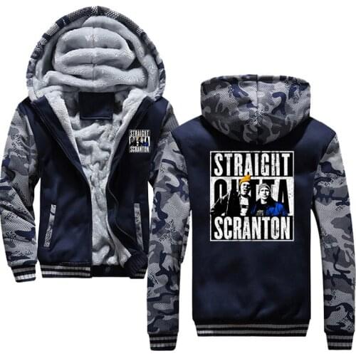 US size Men Women New Design Anime Straight Outta Scranton Cartoon Jacket Thicken Hoodie Zipper Winter Thick Hoodies Unisex Coat