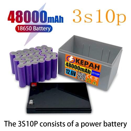 48ah 3S 10P 12,6v high power lithium battery pack, suitable for 12V voltage equipment, inverter xenon lamp and solar street lamp