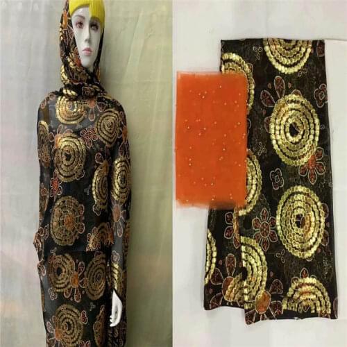 LX!New High Quality African Metal Silk Fabric 5 + 2 Yards Chiffon African Silk Fabric For Ladies Party Clothing! F31315