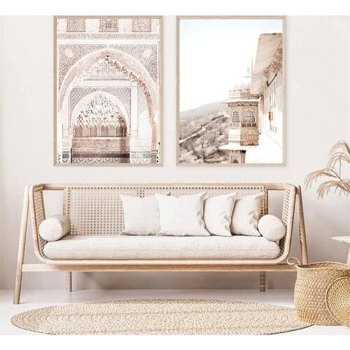 Moroccan Beige Architecture Travel Canvas Poster Arch Door Wall Art Print Bohemia Style Painting Wall Pictures Living Room Decor