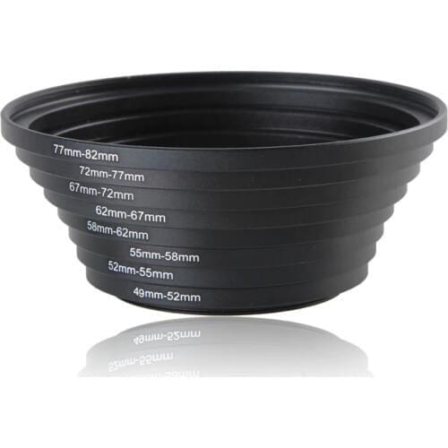 8 Pieces Metal Camera Lens Filter Adapter Ring Thread Male to Female Step Up 49-52 52-55 55-58 58-62 62-67 67-72 72-77 77-82mm