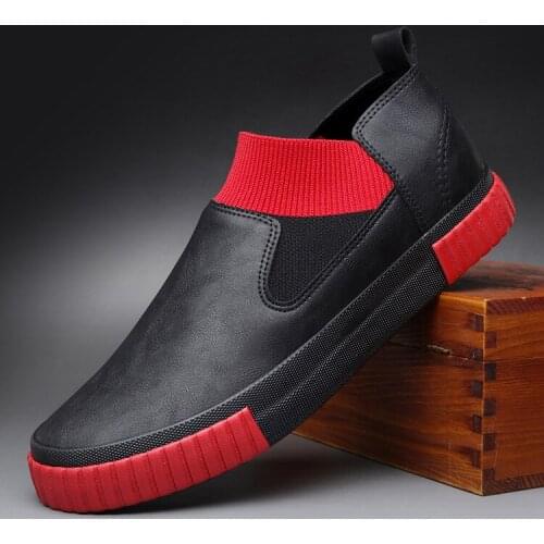 Fashion Men Shoes Cool Slip-on Men Leather Sneakers Lightweight Red Trend Casual Shoes Men Leather Shoes Moccasins Men Loafers