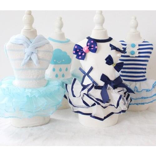 Cheap On Sale Pet Dress For Dog Little Small Flower Striped Sailor Puppies Animal Cat Tutu Party Skirt Clothes For Chihuahua