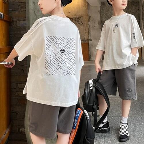 2021 New Childrens clothing suit for Boys sets Kids Summer Short-sleeve Round Neck T-shirt + Pants Two-piece baby set