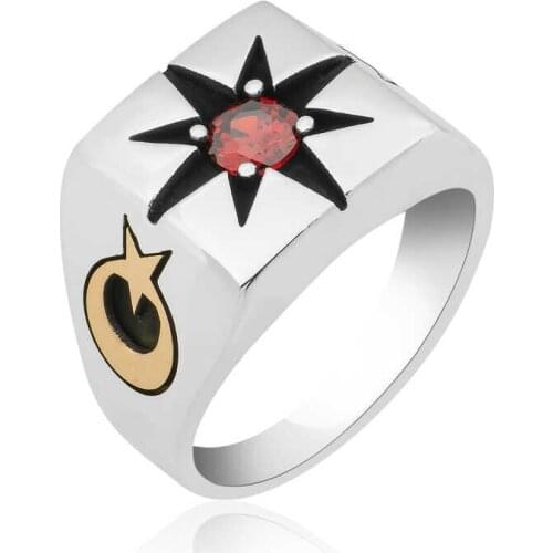 Original silver , Single Stone Pole Star Motif Male ,Ring, Good Quality and Affordable Moon Star, rings Types