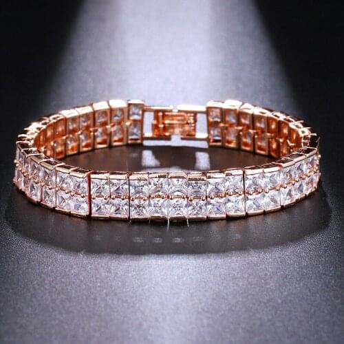 ORZTOON Vintage Square Shine Zircon Wide Chain Bracelets for Women Luxury Rose Gold Bracelet Trendy Female Wedding Jewelry 2021