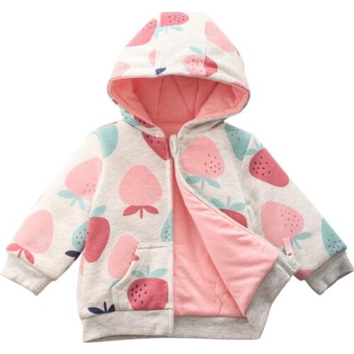 Autumn and winter new childrens hooded Plush jacket Cute short cotton liner pink zipper cardigan round neck childrens wear