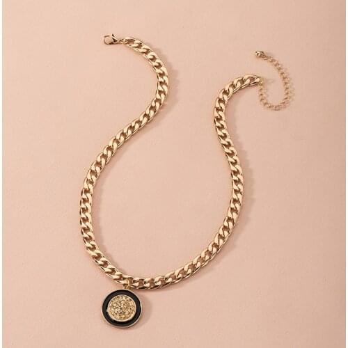 Simple All-match Lion Head Enamel Glaze Female Necklace Fashion Coin Clavicle Chain Necklace For Women Party Jewelry Gift