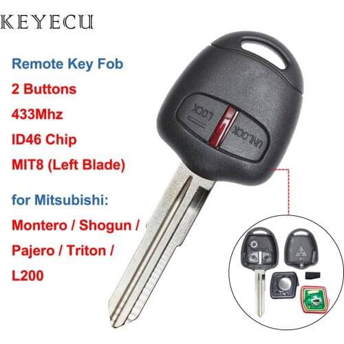 Keyecu Remote Key Fob 2 Button 433MHz ID46 Chip for Mitsubishi L200 Shogun Pajero Montero Triton MIT8 (Left Blade)