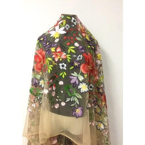 GLace 1Y/Lot colourful embroidery lace fabric apricot mesh fabric cloth dress decoration DIY material accessories TX488