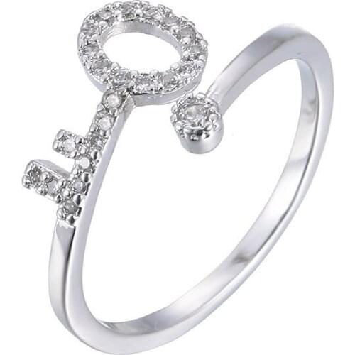 Adjustable Rings For Women Fashion Silver Color Key shape Exquisite Jewelry Party Wedding Engagement Gift