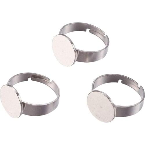 50pcs Size 7 Adjustable 304 Stainless Steel Rings Components Pad Ring Base Settings Accessories with 8/10/12mm Flat Round Tray