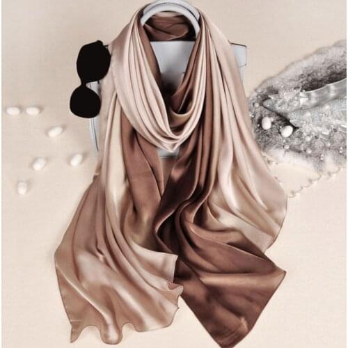 New Womens Scarf Gradient Spring Bandana Headband Luxury Hijab Scarf Large Satin Elegant Silk Scarves Female Beach Ladies Shawl