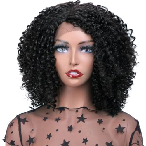 Short Afro Kinky Curly Wig Synthetic Black Lace Front Wigs for Black Women Side Part Hair Heat Resistant Fiber Wig ELEGANT MUSES