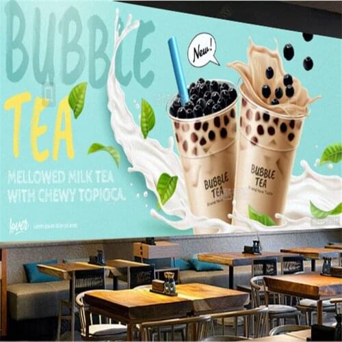 Modern Custom Afternoon Tea Photo Murals Wall Paper Pearl Milk Tea Shop Background Wallpapers Industrial Decor Papel De Parede
