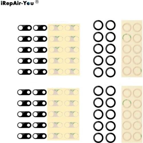10PCS Back Camera Glass For iPhone 11 X XR XS Max 12 Pro Max 7 8 6 6S Plus Rear Camera Cover Lens+Sticker Holder Replacement