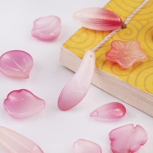 Fashion Gradient DIY Accessories 10Pcs/Lot Mix Size Pink Color Glass Petals Beads Pendant For Jewelry Making Necklace Findings