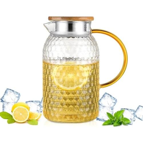 1500ML Glass Water Pot Heat Resistant Water Pitcher Jug Lemonade Explosion-proof Heatable Carafe With Stainless Steel Lid