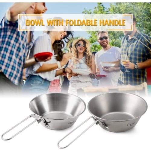 Lixada Titanium Bowl Foldable Handle Outdoor Camping Cookware Hiking Backpacking Picnic Camping Equipment Camping Stove