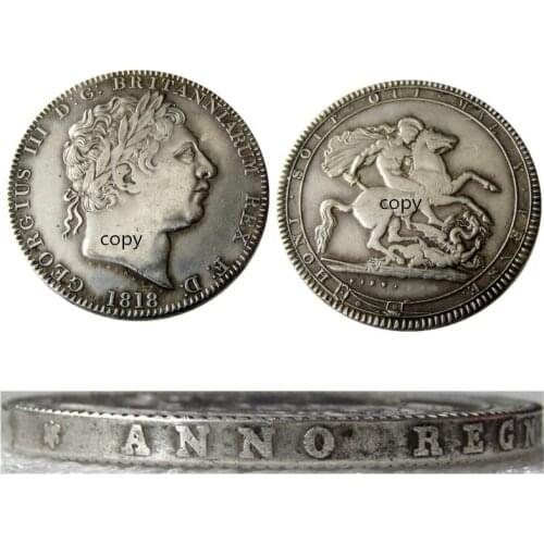 Great Britain 1818 King George III Crown Silver Plated Letter Edge Copy Coin