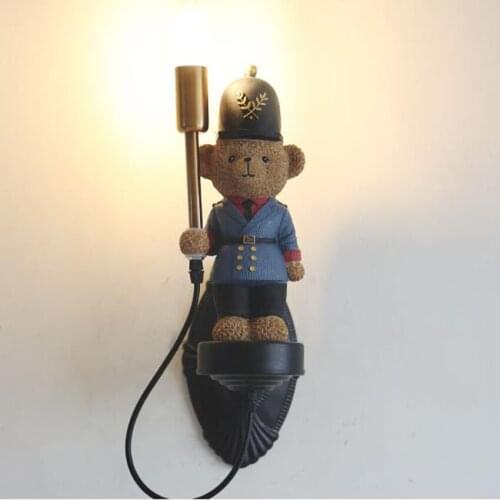 Vintage Retro Soldier Bear Ceramic LED Wall Lamps Bedroom Living Room Corridor Wall Lights Decorative Lighting Fixture Luminaire