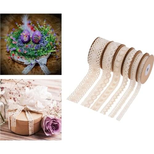 Crochet Lace Trim Ribbon Cotton Sewing Lace Fabric Trim for Colthing Gift Wrapping DIY Craft Bridal Wedding Decorations Beige