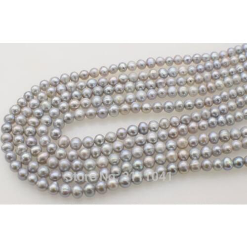 5strands freshwater pearl GRAY near round 5-6MM 14INCH FPPJ wholesale beads nature loose beads for DIY jewelry
