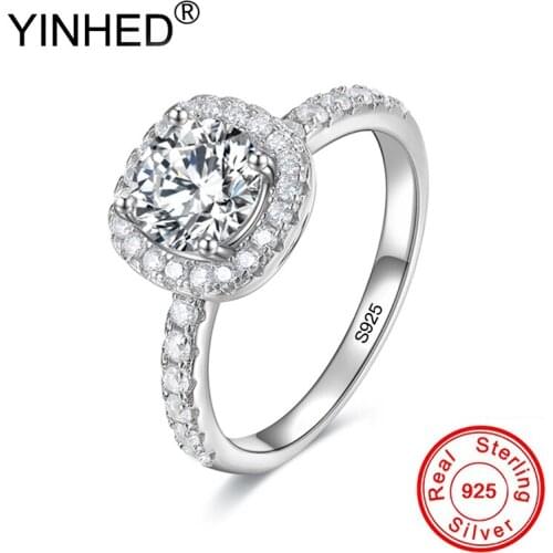 YINHED Real 925 Sterling Silver Ring AAA+ Cubic Zirconia Diamond Jewelry Wedding Engagement Rings for Women ZR705