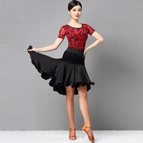 Latin Dance Competition Dress For Women Adult Short Sleeve Tops Sexy Skirt Rumba Practice Clothes Modern Dance Costumes DQL3581