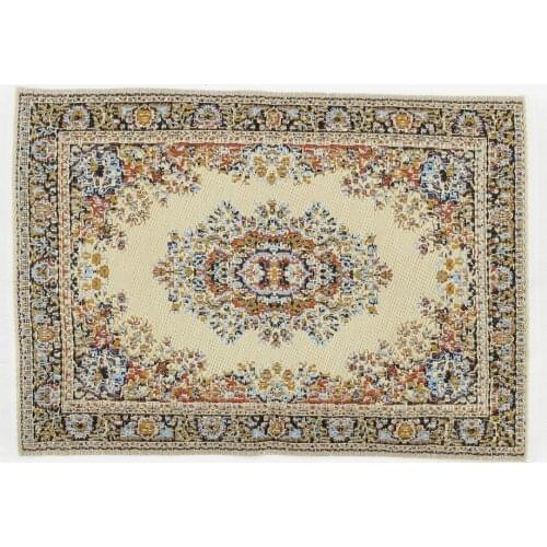 1/12th Dollhouse Miniature Beige Vintage Patterned Woven Rug Floor Carpet Coverings for Doll House Decor Accessories