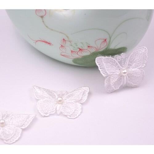 1 yards 3D Beading Lace Embroidery Butterfly Ribbon for Diy Hair Accessories Clothing Headdress Decoration