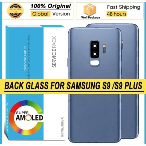 100% Original for SAMSUNG Galaxy S9 Plus S9+ G965 SM-G965F S9 G960 SM-960F Glass Back Battery Cover Rear Door with Camera Lens