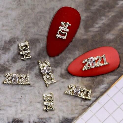 4pcs New Year Nail Art Zircon Ornament 2021/1314 Numbers Nail Zircon Rhinestone Manicure Deocation Valentines Day Series