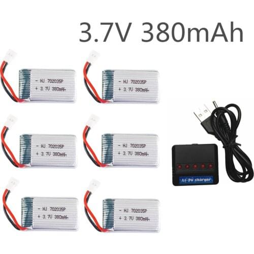 6 / 10 pcs 3.7V 380mAh LiPo Battery With 6in1 USB Charger For E33 E33C E33 U816A V252 H33 H6C Hubsan H107 Battery