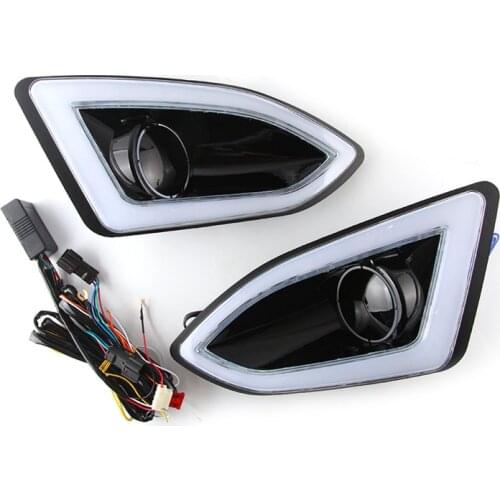 ABS 12V LED White+Amber+Blue Flashing Daytime Running Light Waterproof DRL Fog Lamp Decoration for Ford EDGE 2015-2018