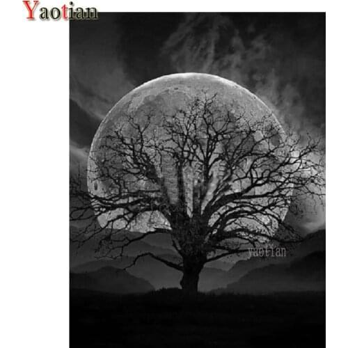 5D DIY Diamond Painting Full Square Round Drill Moon Tree Black And White Art Diamonds Embroidery Cross Stitch Kits Decorations