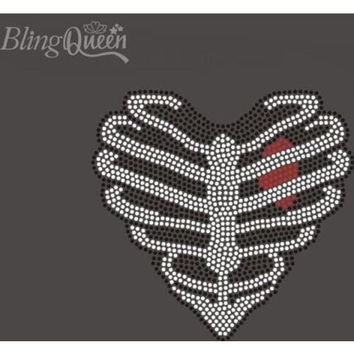 BlingQueen 25PCS/LOT RibCage Skeleton Strass Applique Hot Fix Motif Iron On Crystal Transfers Hot Fix Rhinestone Patches