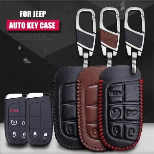 For Jeep Cow leather car key pack cover key case holder shell with keychain accessories for JEEP Cherokee Grand Cherokee 2014