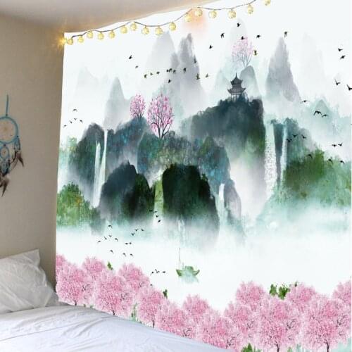 Chinese Landscape Painting Background Wall Hanging 3D Digital Printing Tapestry Living Room Bedroom Study Decoration Large Blank