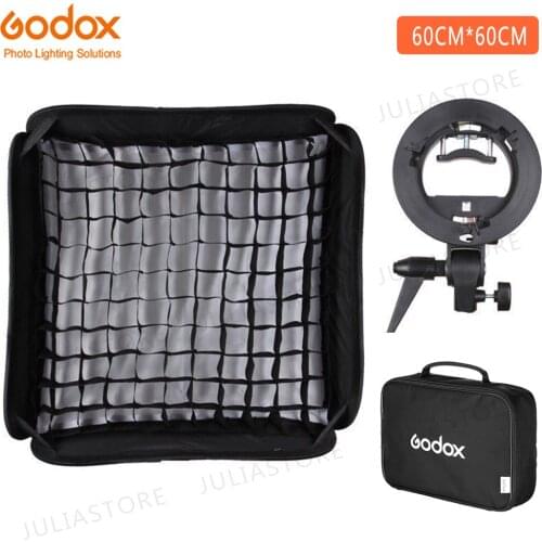 Godox 24*24inch 60 * 60cm Honeycomb Grid Softbox + S type Bracket Mount Bowens Mount Kit for Canon Nikon Speedlite Flash Softbox