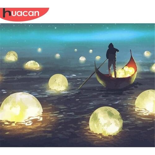 HUACAN Oil Painting By Numbers River Light Drawing On Canvas DIY Pictures By Numbers Frame Scenery Kits Room Decor