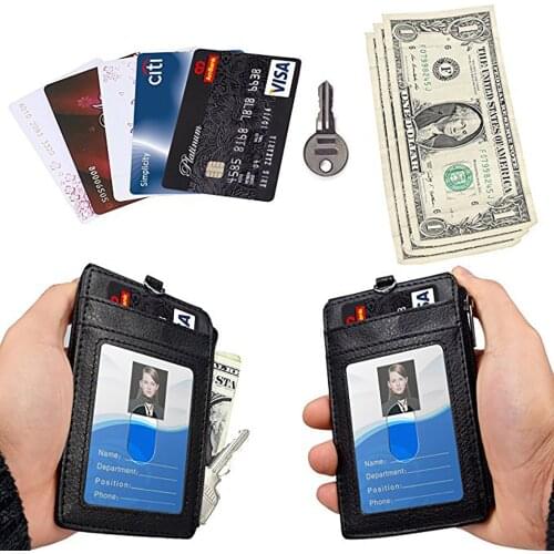 PU Leather Creative Card Holder Employee ID Cover Name Tag Work Certificate Badge Business Case Coin Purse With Neck Lanyard