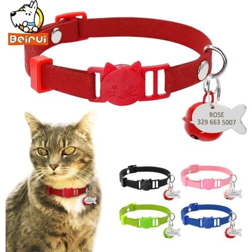 Custom Cat Kitten Collar Soft Quick Release Personalised Collars Engraving Fish Tag with Bell For Small Medium Cat Dogs Puppy