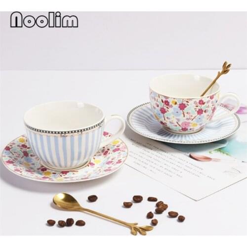 Ceramic Pastoral Light Luxury Coffee Mug Porcelain Afternoon Tea Cup with Saucer and Spoon Set Office Teacups Drinkware 250ML