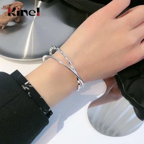 Kinel 999 Pure Silver Trendy Simple Double-Layer Glossy Bamboo Bracelet for Women Handmade Birthday Gifts