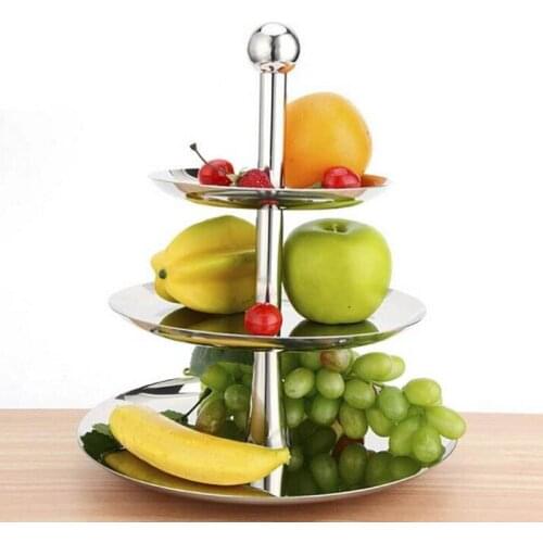 Coffee Table Tray Kitchen Items Household Stainless Steel 3 Layer Fruit Plate Multifunction Snack Basket Bar Pantry Organizer