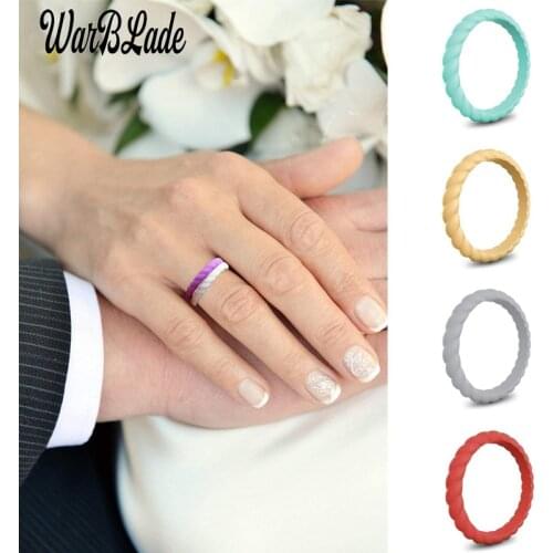 3mm Thin Braided Silicone Ring Outdoor Sports Hypoallergenic Crossfit Flexible Twist Rubber Finger Ring For Women Wedding Rings